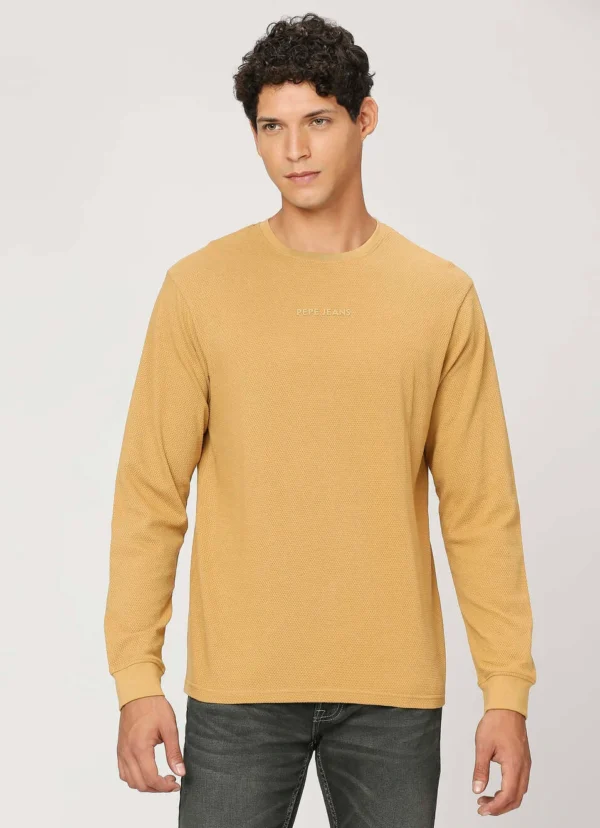 8905875057338_2 PEPE JEANS CREW NECK FULL SLEEVE CREAM COLOR T-SHIRT - Image 2