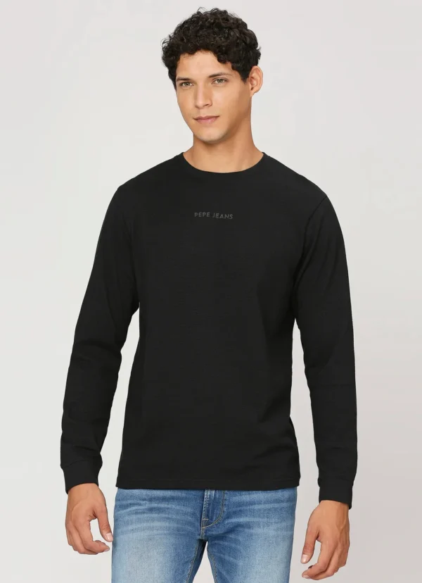PEPE JEANS CREW NECK FULL SLEEVE BLACK T-SHIRT - Image 2