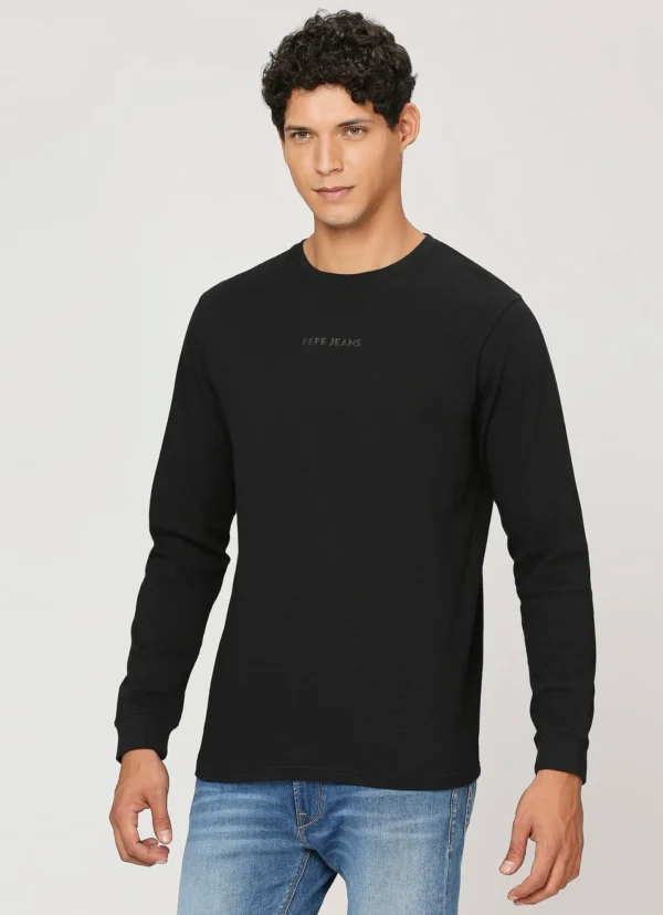 PEPE JEANS CREW NECK FULL SLEEVE BLACK T-SHIRT - Image 4