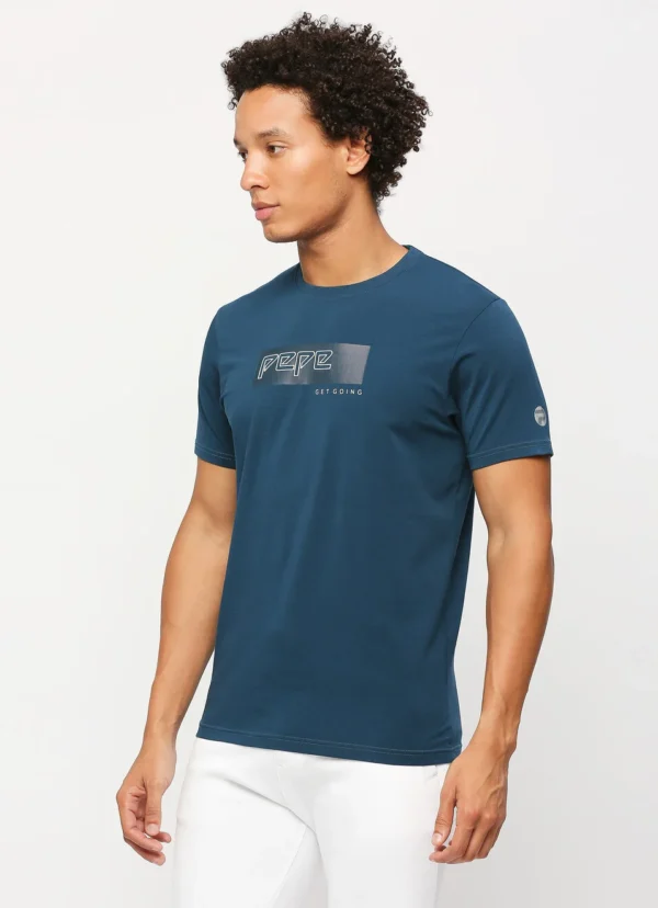 8905875059134_4 PEPE JEANS GRAPHIC PRINT SHORT SLEVEE TEEL BLUE T-SHIRT - Image 5