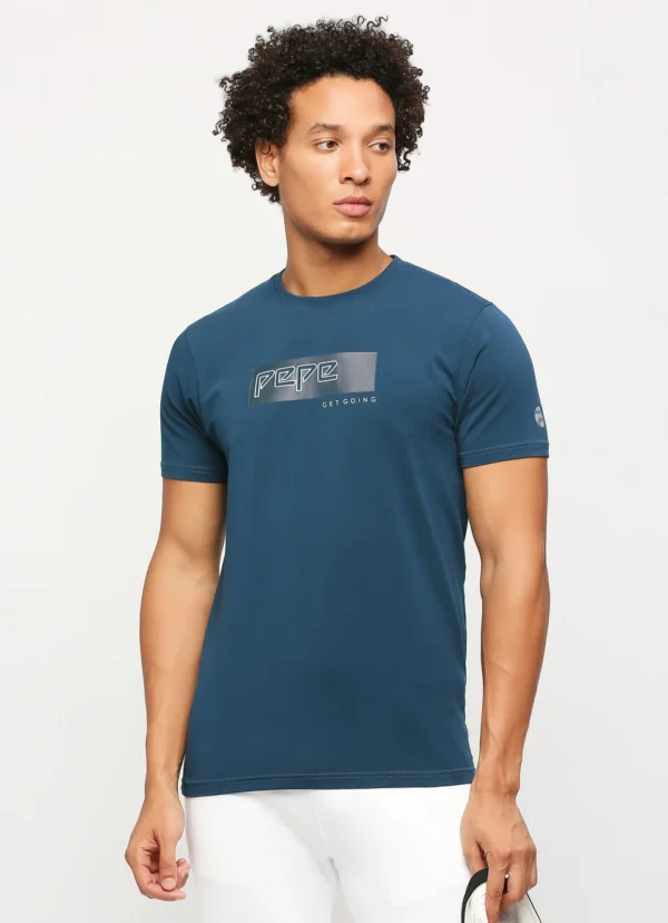 8905875059134_6 PEPE JEANS GRAPHIC PRINT SHORT SLEVEE TEEL BLUE T-SHIRT - Image 1