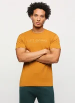 PEPE JEANS MUSTARD CREW NECK SHORT SLEEVE TYPOGRAPHY PRINTED SLIM FIT T-SHIRT - Image 2