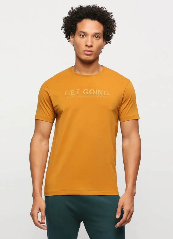 PEPE JEANS MUSTARD CREW NECK SHORT SLEEVE TYPOGRAPHY PRINTED SLIM FIT T-SHIRT - Image 3