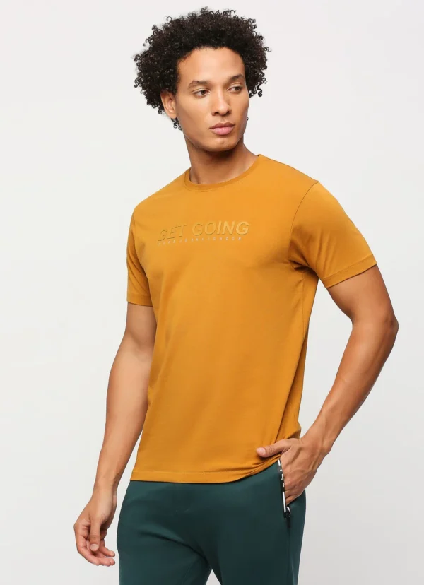 PEPE JEANS MUSTARD CREW NECK SHORT SLEEVE TYPOGRAPHY PRINTED SLIM FIT T-SHIRT - Image 5
