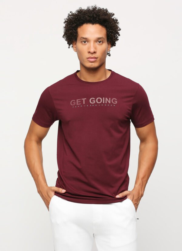 PEPE JEANS BURGUNDY CREW NECK SHORT SLEEVE T-SHIRT - Image 7