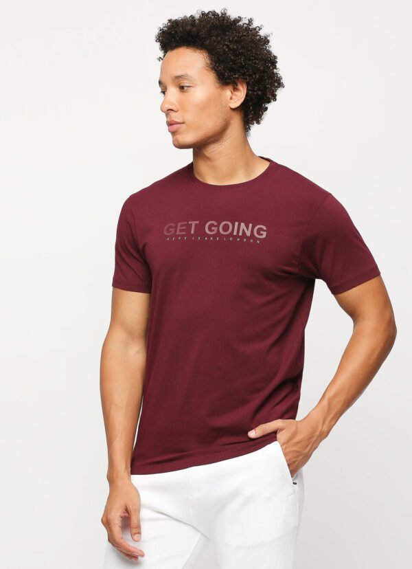 PEPE JEANS BURGUNDY CREW NECK SHORT SLEEVE T-SHIRT - Image 4