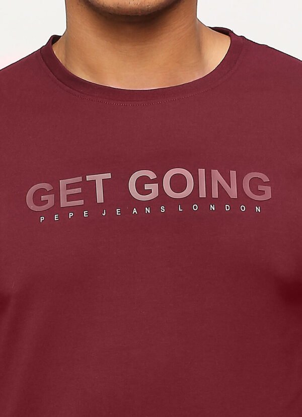 PEPE JEANS BURGUNDY CREW NECK SHORT SLEEVE T-SHIRT - Image 3