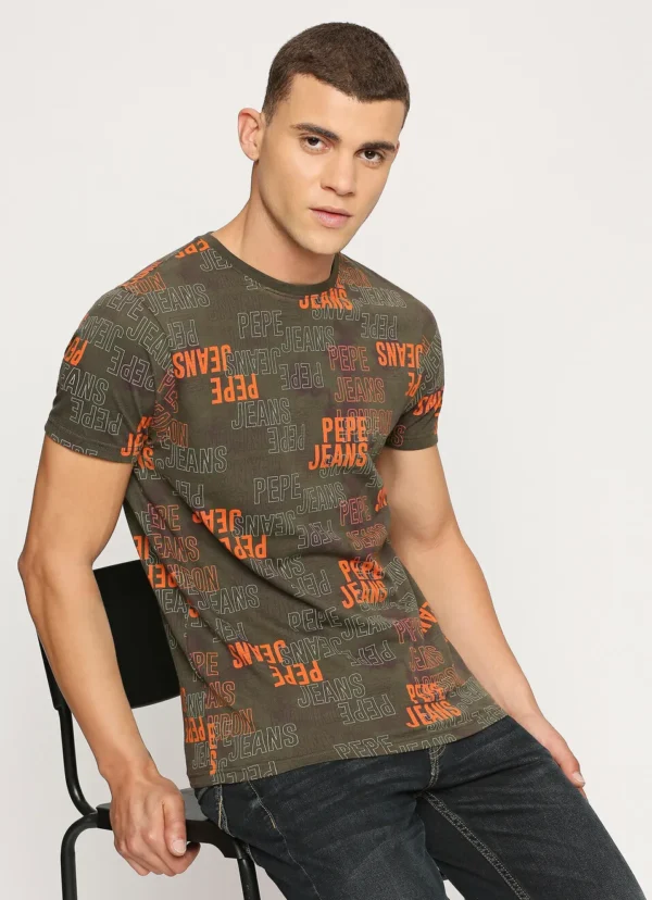 PEPE JEANS OLIVE LETTER PRINT SHORT SLEEVE T-SHIRT - Image 7