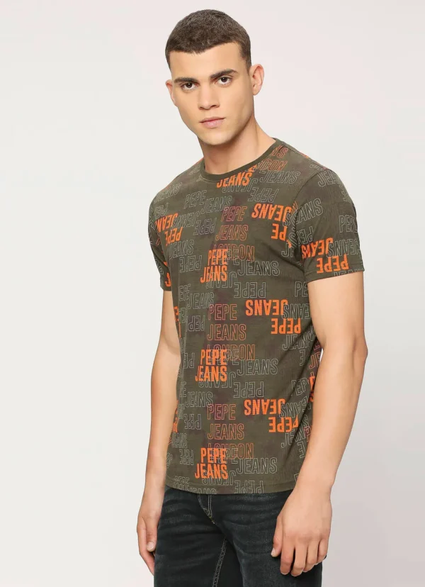PEPE JEANS OLIVE LETTER PRINT SHORT SLEEVE T-SHIRT - Image 3