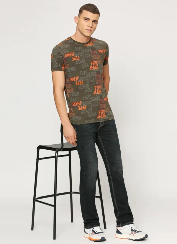 PEPE JEANS OLIVE LETTER PRINT SHORT SLEEVE T-SHIRT - Image 6