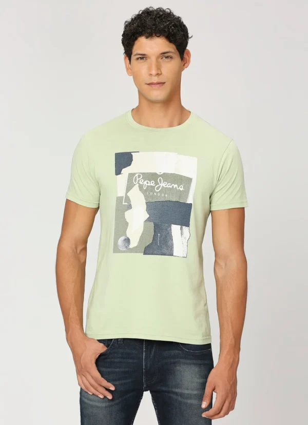 8905875063889_2 PEPE JEANS GREEN CREW NECK SHORT SLEEVE T-SHIRT - Image 2
