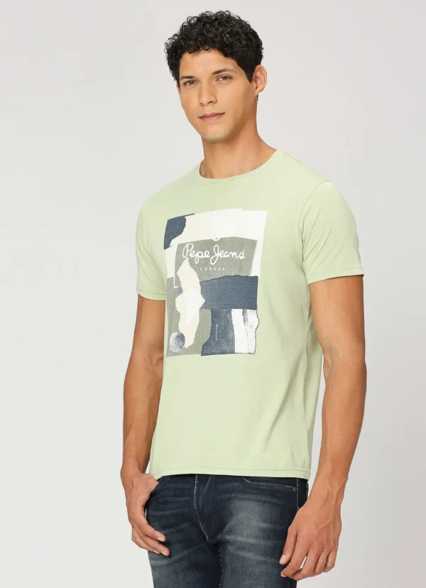 8905875063889_4 PEPE JEANS GREEN CREW NECK SHORT SLEEVE T-SHIRT - Image 4