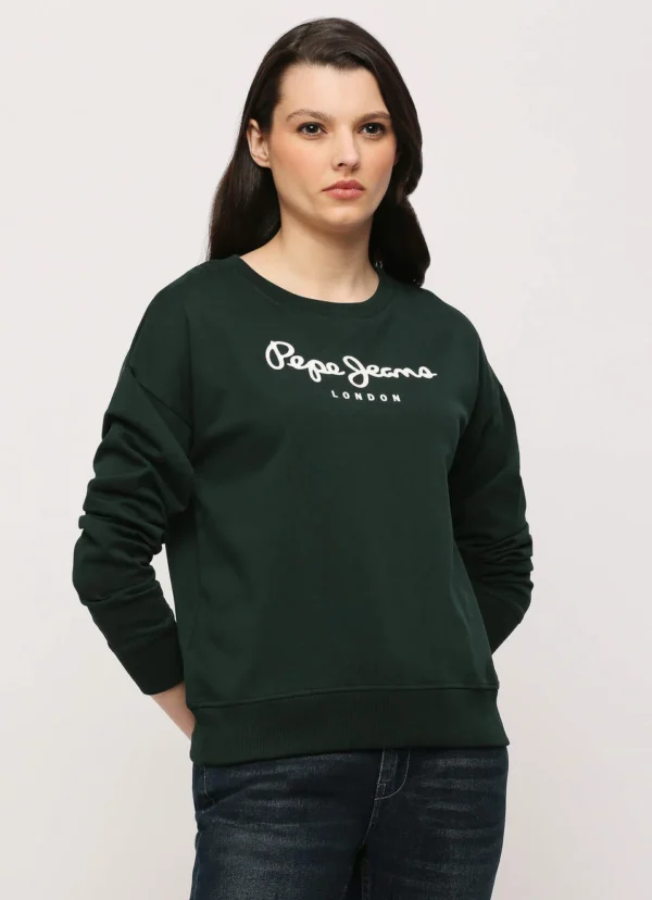 Pepe Jeans Women's Brooke Branding Graphic Green Sweatshirt - Image 2