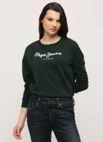 Pepe Jeans Women's Brooke Branding Graphic Green Sweatshirt