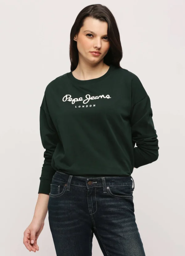 Pepe Jeans Women's Brooke Branding Graphic Green Sweatshirt - Image 1
