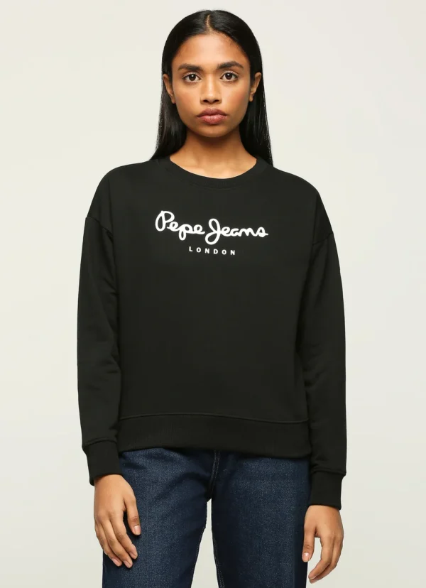 8905875079705_2 Pepe Jeans Women's Brooke Branding Graphic Sweatshirt Black - Image 7