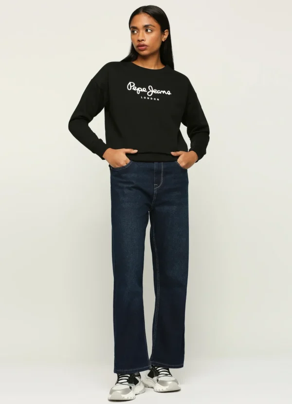 8905875079705_6 Pepe Jeans Women's Brooke Branding Graphic Sweatshirt Black - Image 4