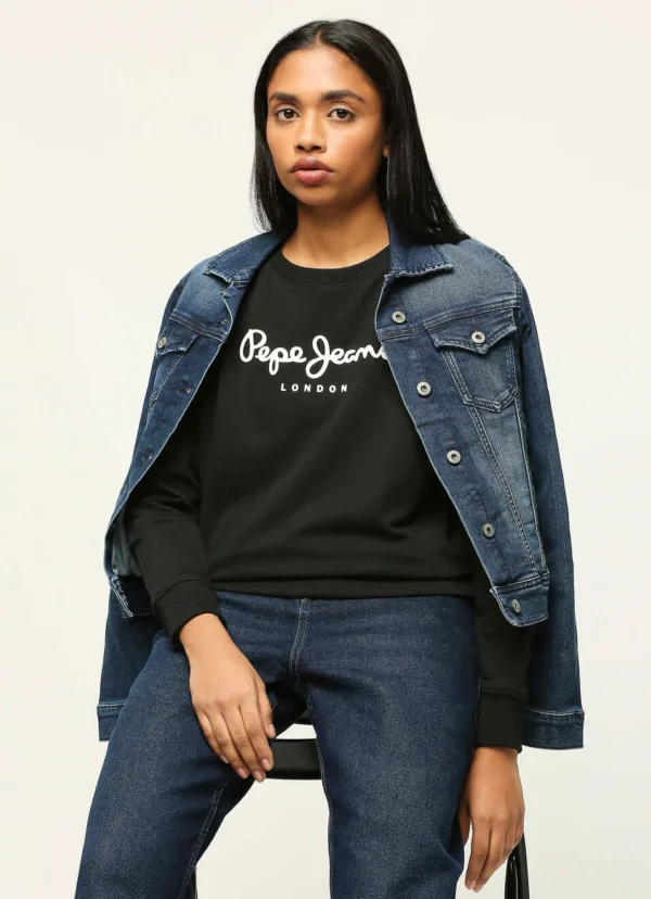 8905875079705_7 Pepe Jeans Women's Brooke Branding Graphic Sweatshirt Black - Image 5