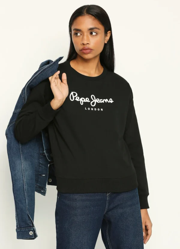 8905875079705_8 Pepe Jeans Women's Brooke Branding Graphic Sweatshirt Black - Image 1