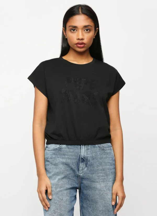 8905875080619_1 Black Round Neck Short Sleeve T-Shirt - Image 1