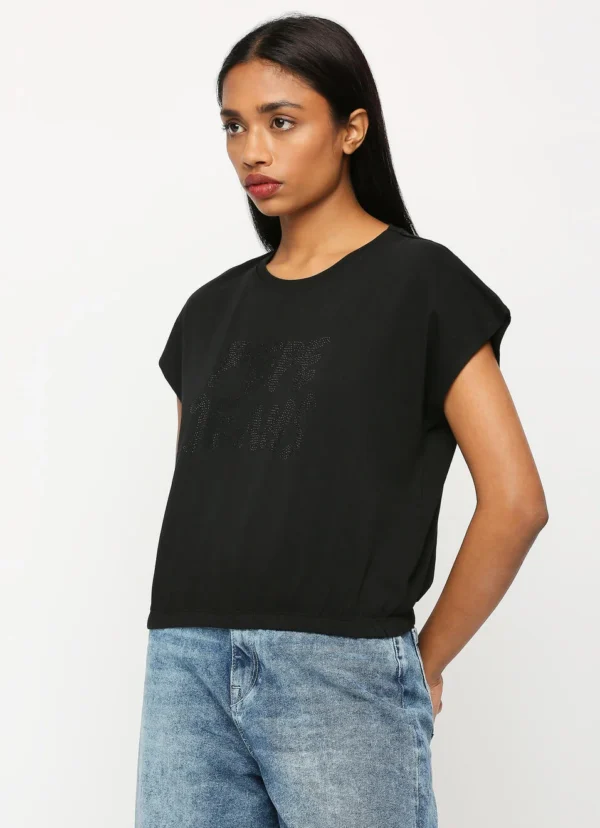 8905875080619_2 Black Round Neck Short Sleeve T-Shirt - Image 2