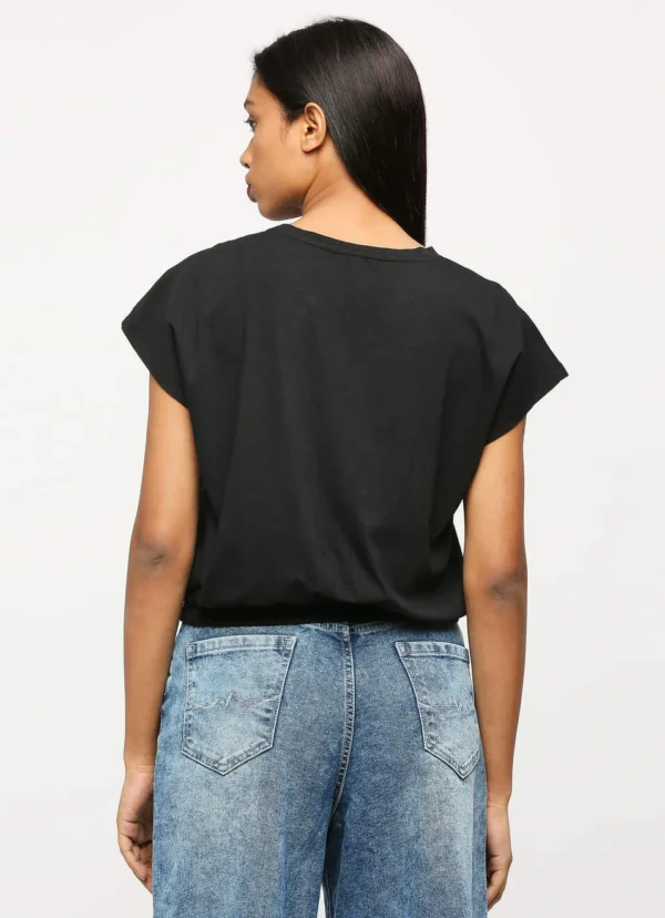 8905875080619_3 Black Round Neck Short Sleeve T-Shirt - Image 3