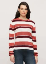 Burgundy Striped Pullover Full Sleeves Sweater - Image 2