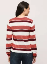 Burgundy Striped Pullover Full Sleeves Sweater - Image 3