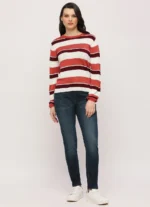 Burgundy Striped Pullover Full Sleeves Sweater - Image 8