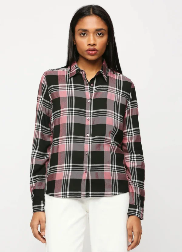 Pepe Jeans Black & Pink Cotton Chequered Shirt For Women/Ladies - Image 3