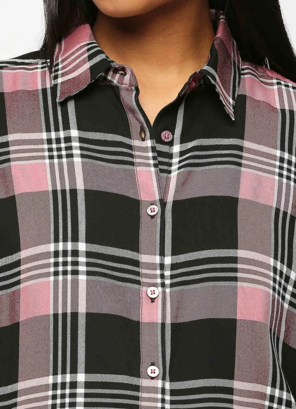 Pepe Jeans Black & Pink Cotton Chequered Shirt For Women/Ladies - Image 6