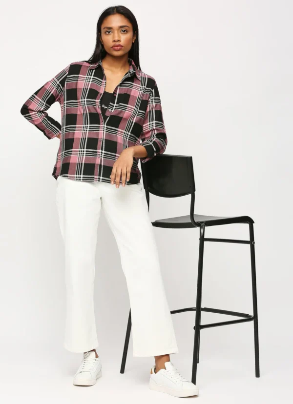 Pepe Jeans Black & Pink Cotton Chequered Shirt For Women/Ladies - Image 7