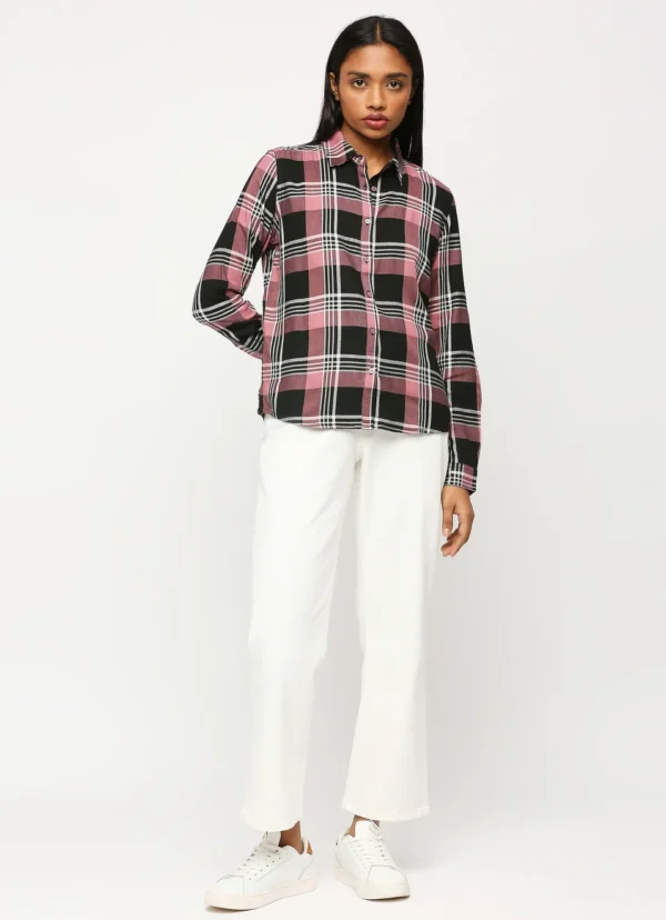 Pepe Jeans Black & Pink Cotton Chequered Shirt For Women/Ladies - Image 2