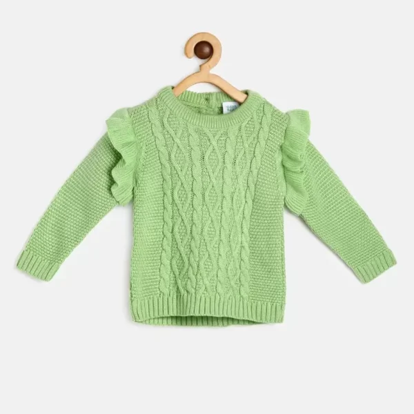 MINI KLUB Baby Girls Round Neck Green Sweater - Image 1