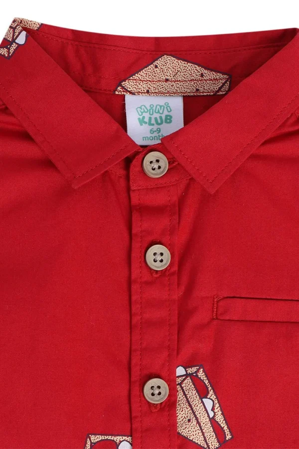 MINI KLUB Red Print Casual Full Sleeves Regular Collar Boys Regular Fit Shirt - Image 4