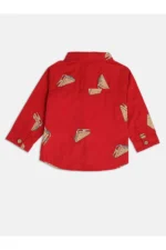 MINI KLUB Red Print Casual Full Sleeves Regular Collar Boys Regular Fit Shirt - Image 2