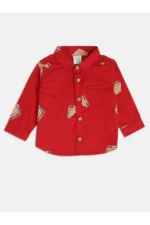 MINI KLUB Red Print Casual Full Sleeves Regular Collar Boys Regular Fit Shirt
