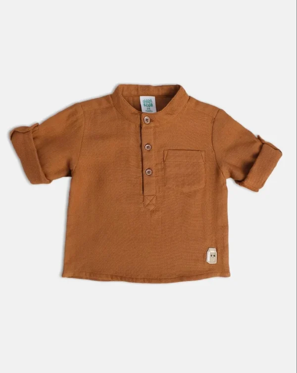 MINI KLUB Brown Print Casual Full Sleeves Regular Collar Boys Regular Fit Shirt - Image 1