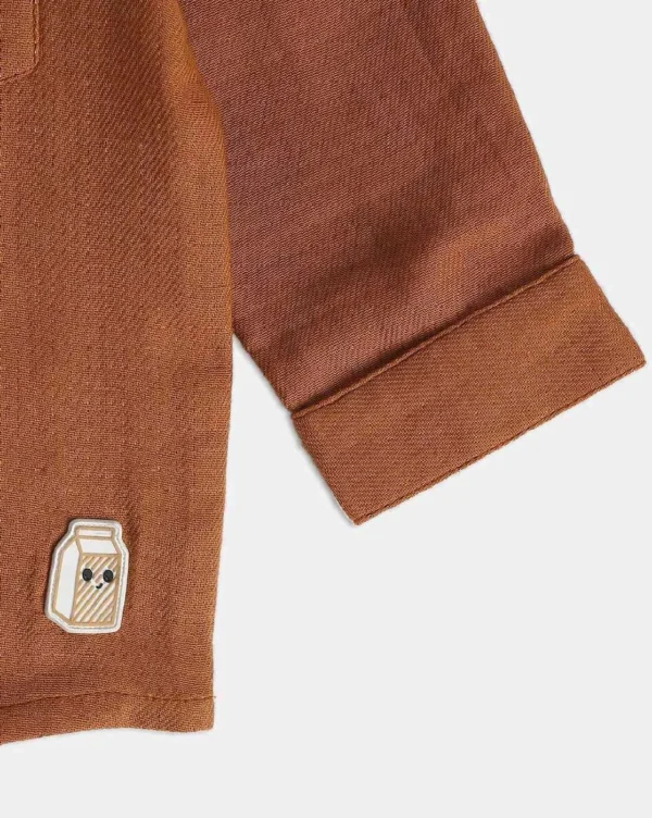 MINI KLUB Brown Print Casual Full Sleeves Regular Collar Boys Regular Fit Shirt - Image 5