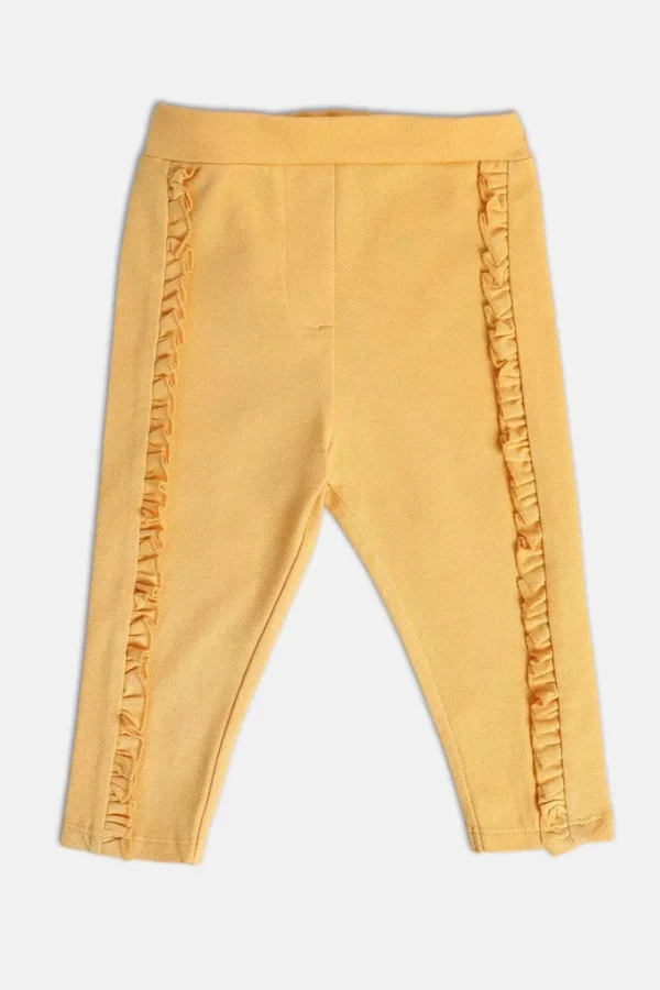 8907095965271_4 MINI KLUB Yellow Solid Full Length Casual Girls Regular Fit Jeggings - Image 1