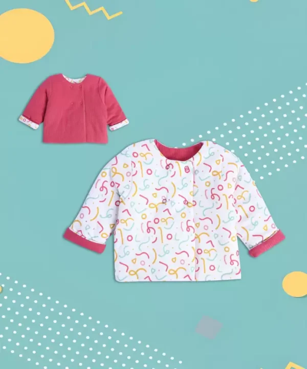 8907095971852_1 MINI KLUB Red Print Casual Full Sleeves Round Neck Girls Reversible Jacket/Sweater/Windcheater - Image 1