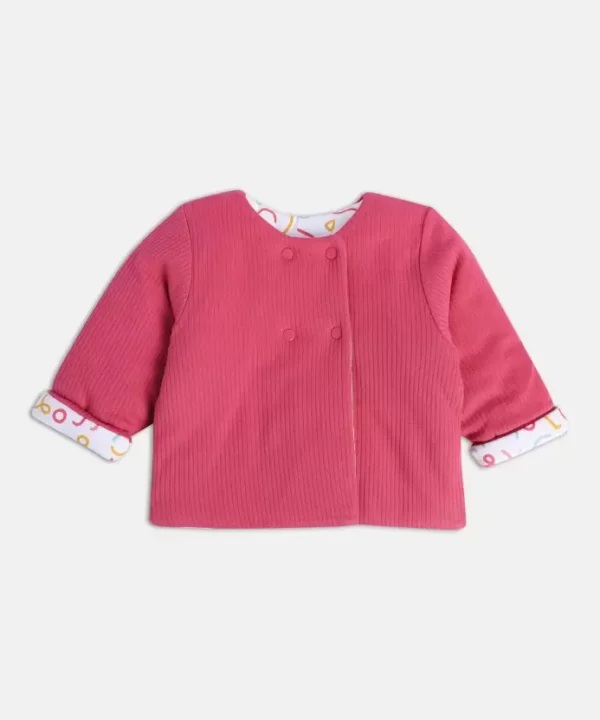 MINI KLUB Red Print Casual Full Sleeves Round Neck Girls Reversible Jacket/Sweater/Windcheater - Image 4