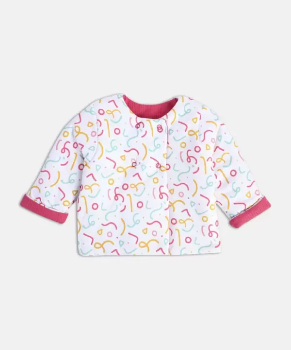 MINI KLUB Red Print Casual Full Sleeves Round Neck Girls Reversible Jacket/Sweater/Windcheater - Image 3