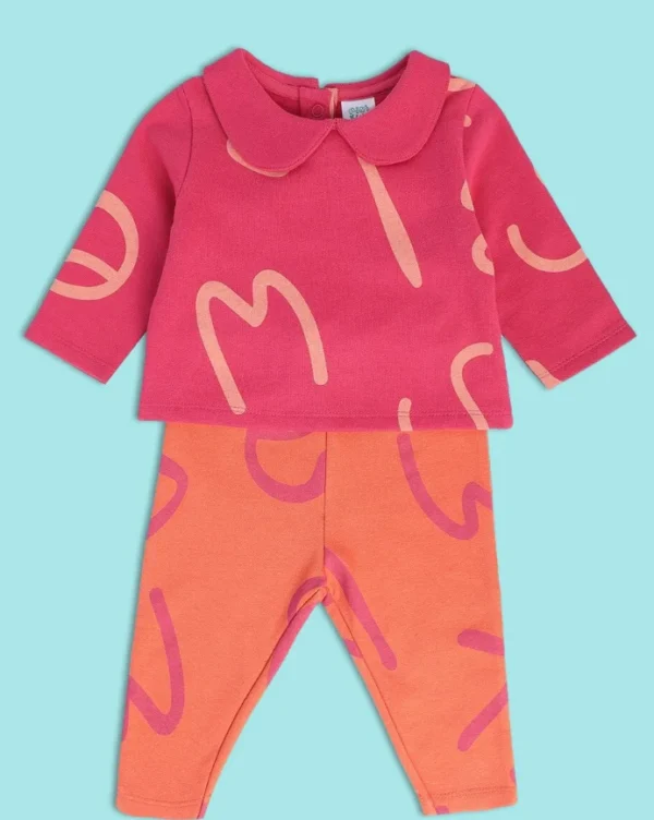 Girls Pink Printed Long Sleeves Top With Leggings - Image 1