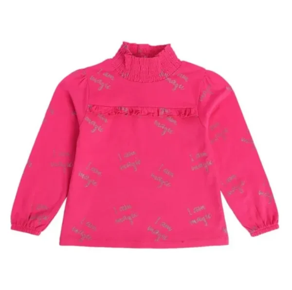 MINI KLBU Kids Pink Printed Full Sleeves Top For Girls - Image 1