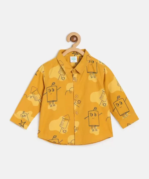 MINI KLUB Baby Boys Regular Fit Printed Spread Collar Casual Shirt Yellow - Image 1