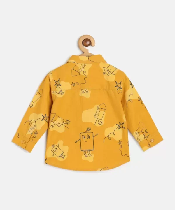 MINI KLUB Baby Boys Regular Fit Printed Spread Collar Casual Shirt Yellow - Image 2
