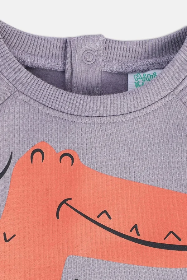 8907095977847_3 MINI KLUB Lilac Print Grey Sweatshirt Dress Sweater - Image 3