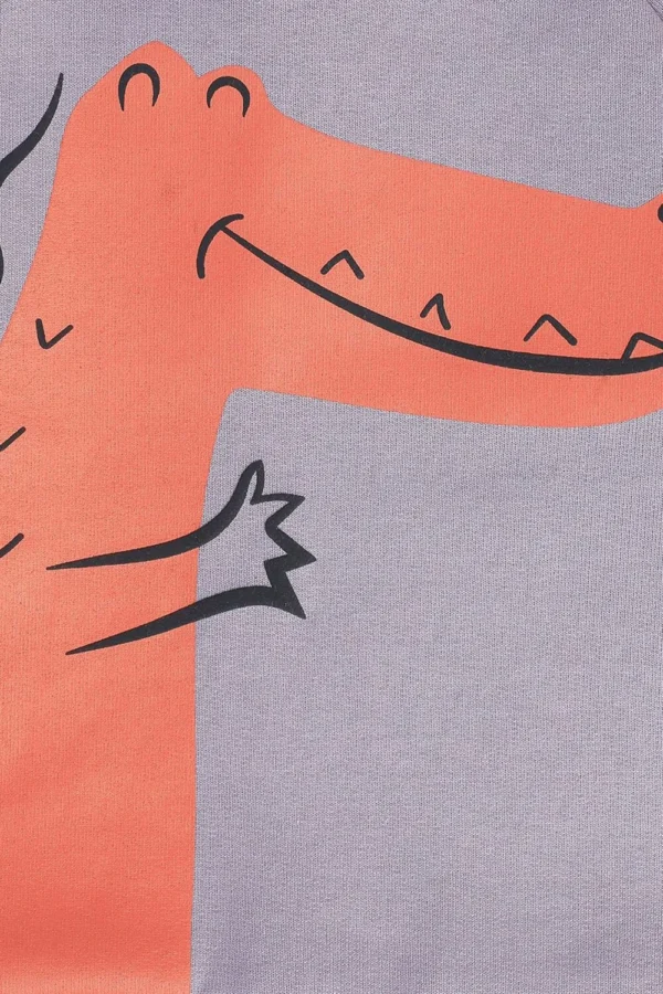 8907095977847_4 MINI KLUB Lilac Print Grey Sweatshirt Dress Sweater - Image 4