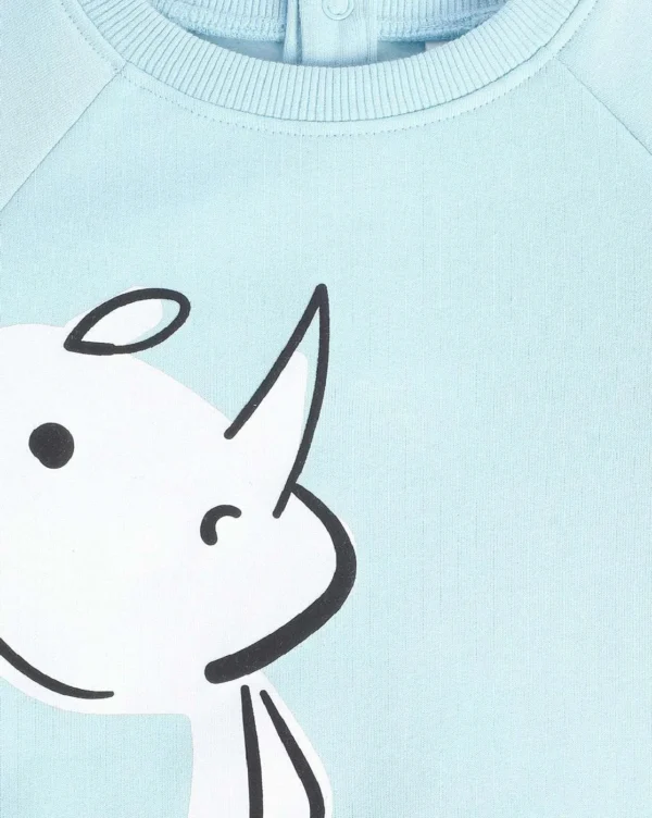 MINI KLUB Baby Girls Blue Printed Cotton Dress Sweater - Image 3